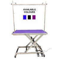 Stainless Steel Electric Lift Grooming Table - Purple - With locking castor