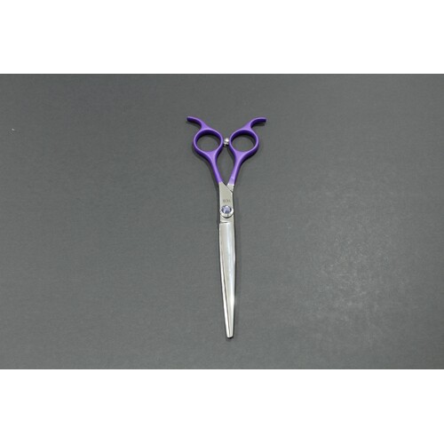 TCS Dovetail 7" Straight Pet Grooming Scissors - Purple Handle 