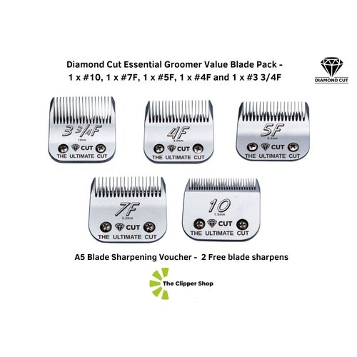 Diamond Cut Essential Blade Value Pack - includes #3 3/4F, #4F, #5F, #7F & #10 & 1 Blade Voucher