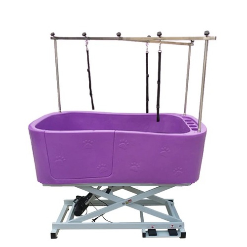 Professional Electric Lift Pet Grooming Bath with Paw Prints - Purple