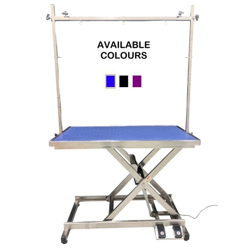Stainless Steel Electric Lift Grooming Table - Blue - With locking castor