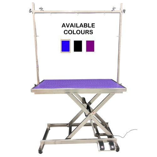 Stainless Steel Electric Lift Grooming Table - Purple - With locking castor