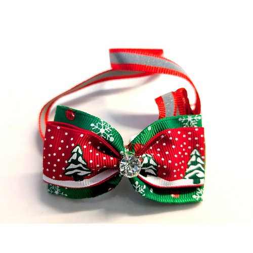 TCS Christmas Snow and Jewel Dog/Pet Adjustable Neck Bows - 25pcs