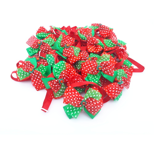 TCS - Christmas Organza Polka Dot with Jewel Dog/Pet Adjustable Neck Bows - 25pcs