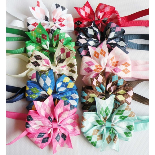 TCS Tartan Round Dog Neck Bowknot - 25 pcs