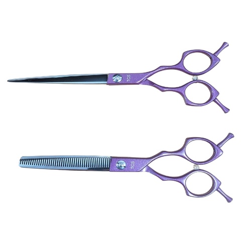 TCS Purple Straight 7" and Thinners 6.5" Pet Grooming Pack - Premium Series