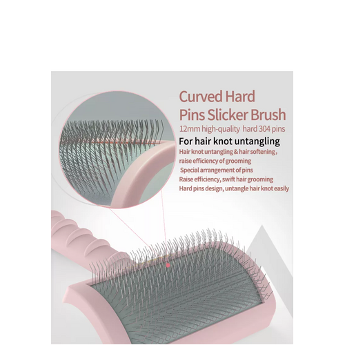 TCS Firm Pin Curved Pet Slicker Brush - Pink