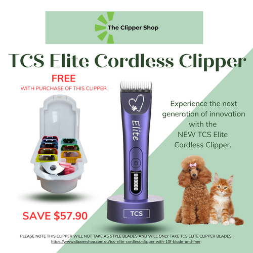TCS Elite Cordless Clipper with 10F Blade with FREE DC Attachment Comb Set of 9